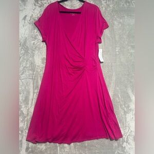 Soft Surroundings Stretch Midi Wrap Dress Women’s 1X Pink V Neck Cap Sleeve